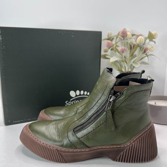 Spring Step Kelko Leather Ankle Boots Olive Green 20805-2406 Women 9.5/EU 41 - Picture 1 of 9